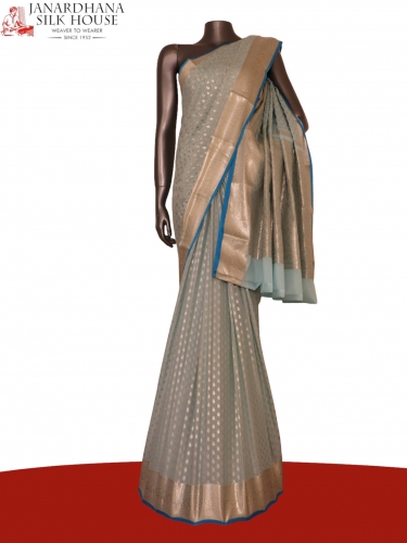 Pure Silver Zari Butta Crepe Silk Saree